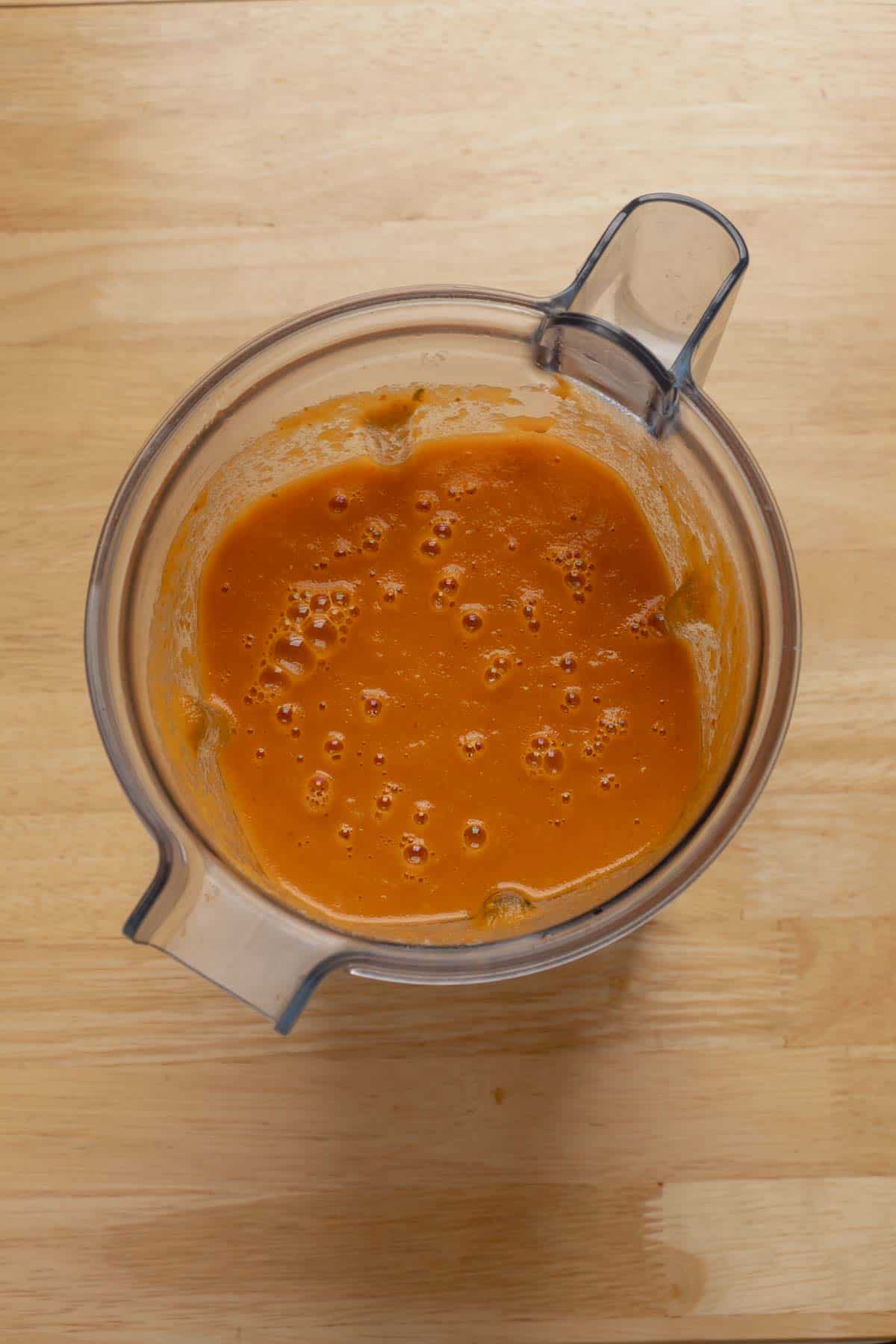 Tomato Soup ingredients after blending.