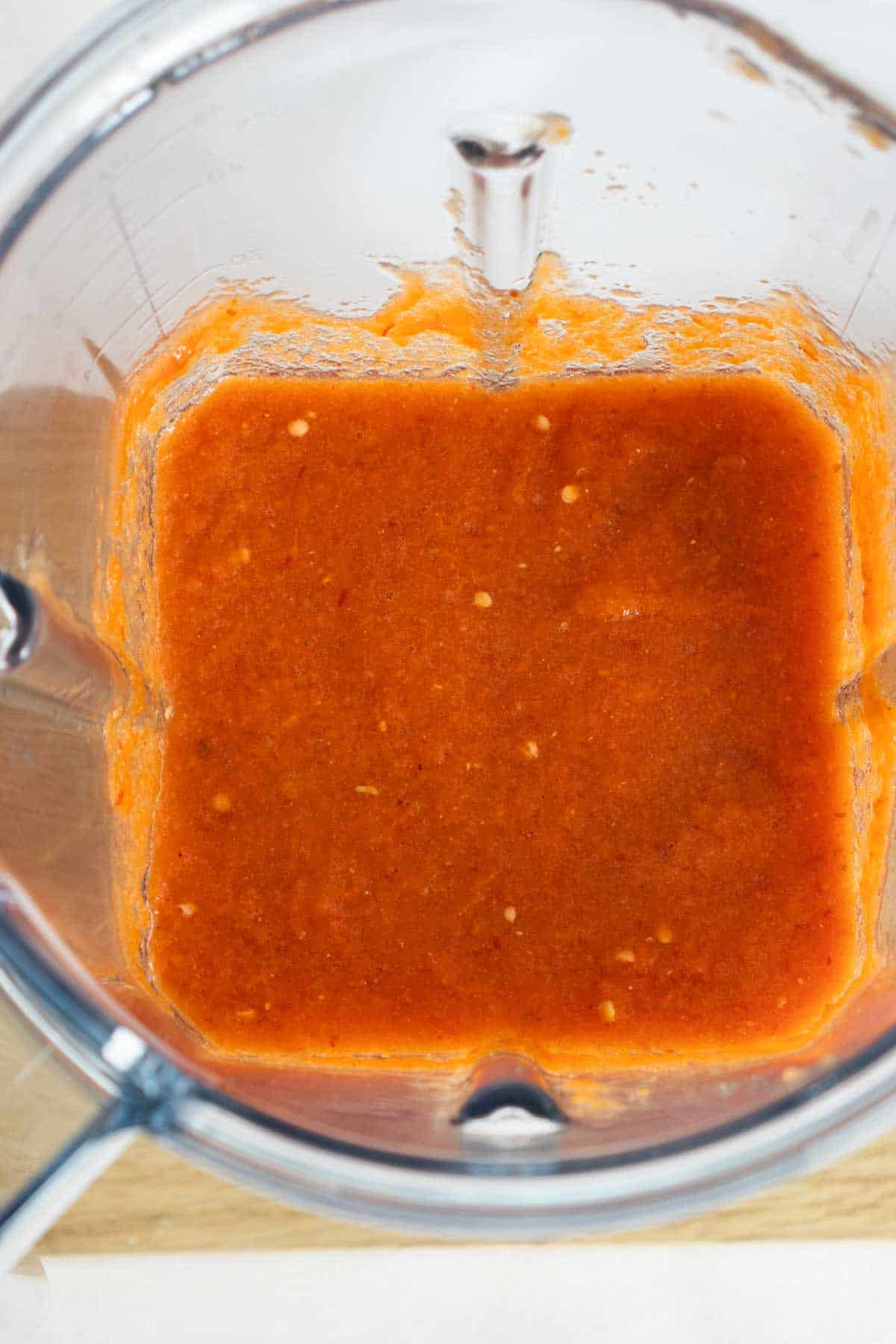 Blended sauce for baked Mexican meatballs.