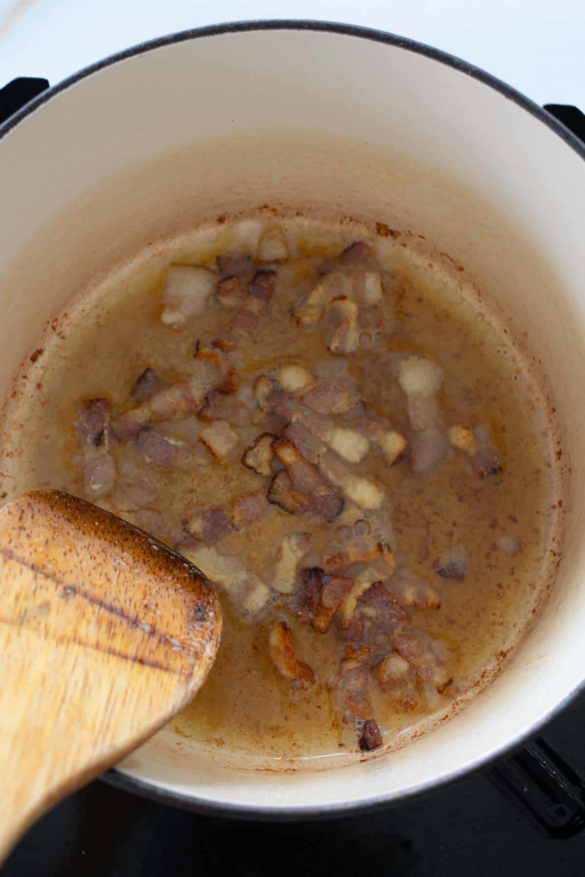 Potato and Leek Soup- cooking bacon