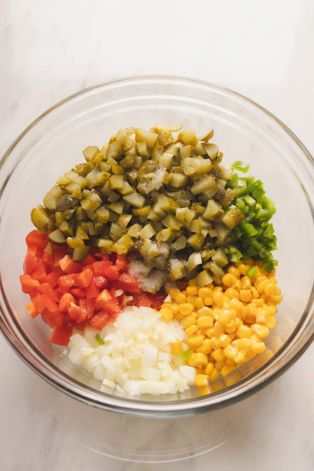 Pickle de Gallo Ingredients in a bowl ready to be tossed.