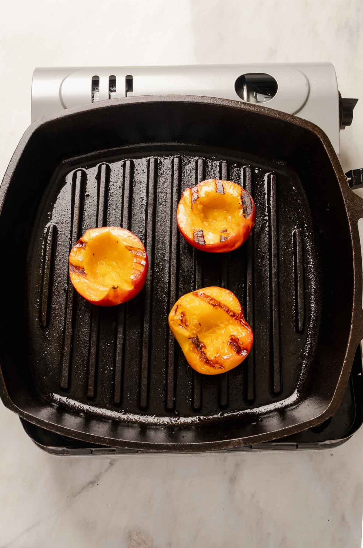 Salad with Grilled Peaches- peaches on grill pan