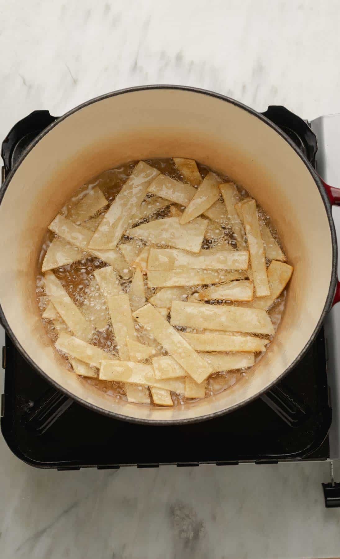 Tortilla strips been fried.