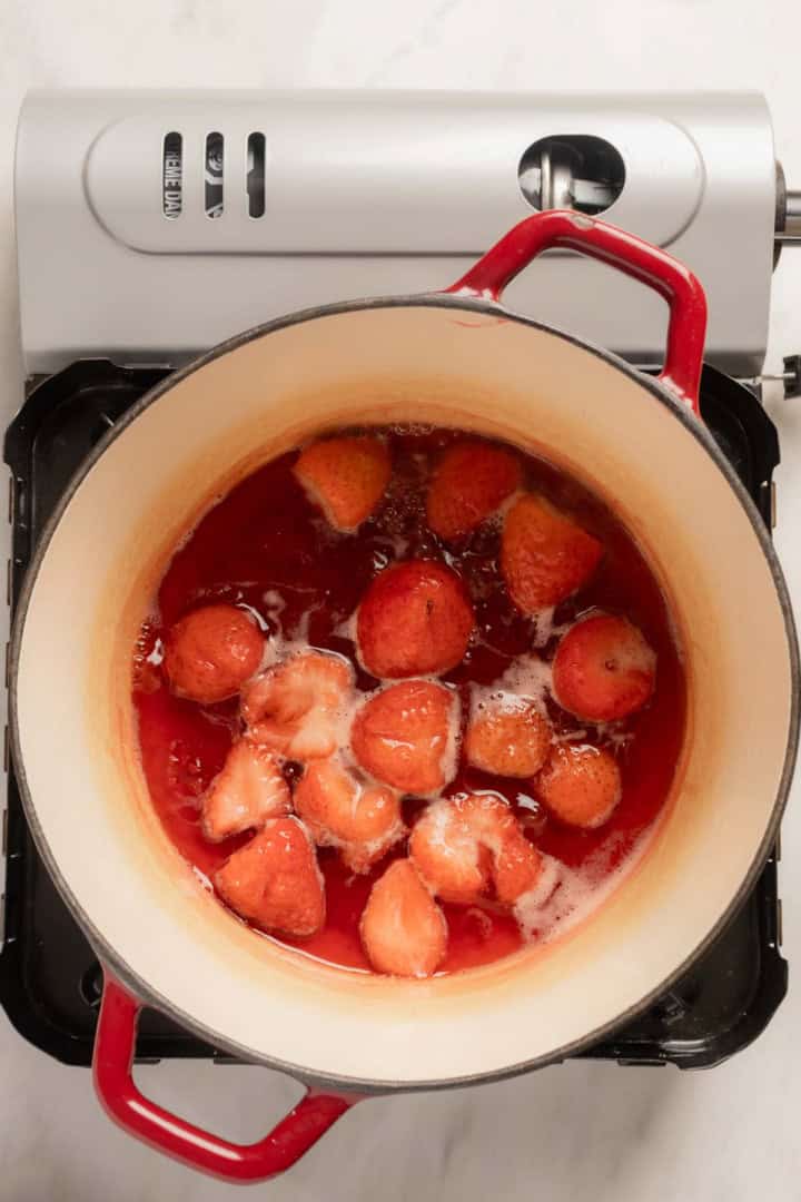 Strawberries for the Strawberry Atole (Atole de Fresa) after cooking